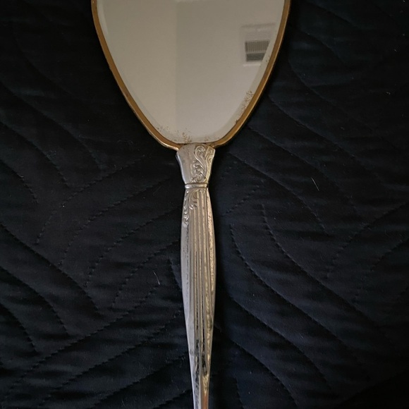 Vintage Antique Victorian Floral Hand MCM Mirror Gold Brass Silver Toned 14”x 5 - Picture 10 of 15